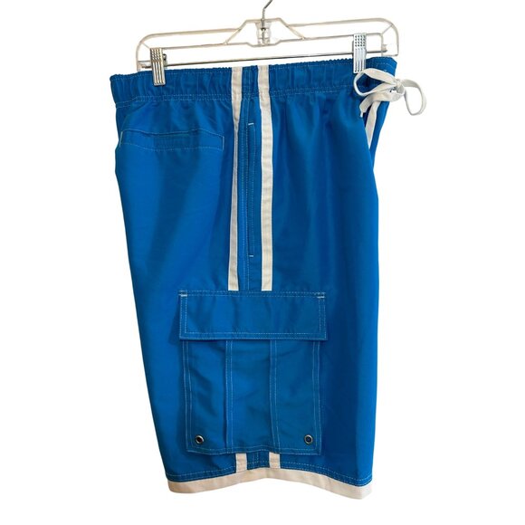 Beverly Hills Polo Club Men’s Swim Trunks M Blue White Trim Cargo Pockets Logo - Picture 8 of 16